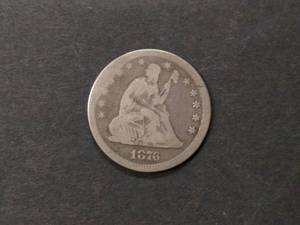 1876 Seated Liberty Silver Quarter...