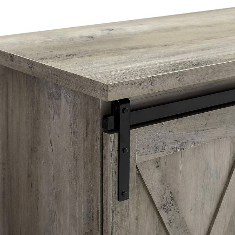 lot 101 image: Walker Edison Furniture Company 58 in. Gray Wash Composite TV Stand 69 in. with Doors HD58SBDGW