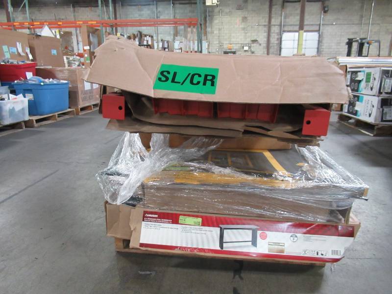 lot 110 image: WHOLESALE MIXED PALLET OF STEEL GARAGE SHELVING UNITS AND WORK BENCHES