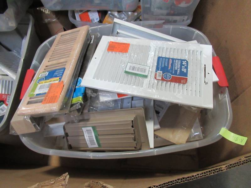 lot 205 image: WHOLESALE MIXED PALLET OF MISCELLANEOUS REGISTER CAPS, BUILDING MATERIALS AND MORE