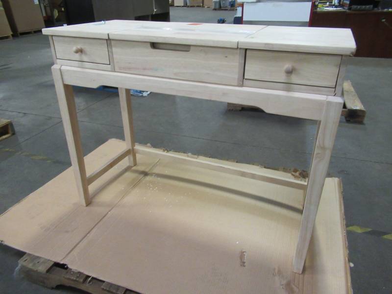 lot 212 image: International Concepts Unfinished 40 in. W Vanity Table, DT-2 - SLIGHT CRACK ON RH TABLE TOP.