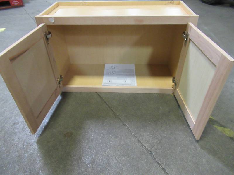 lot 219 image: Hampton Bay Assembled 30x18x12 in. Wall Bridge Cabinet in Unfinished Beech, KW3018-UF