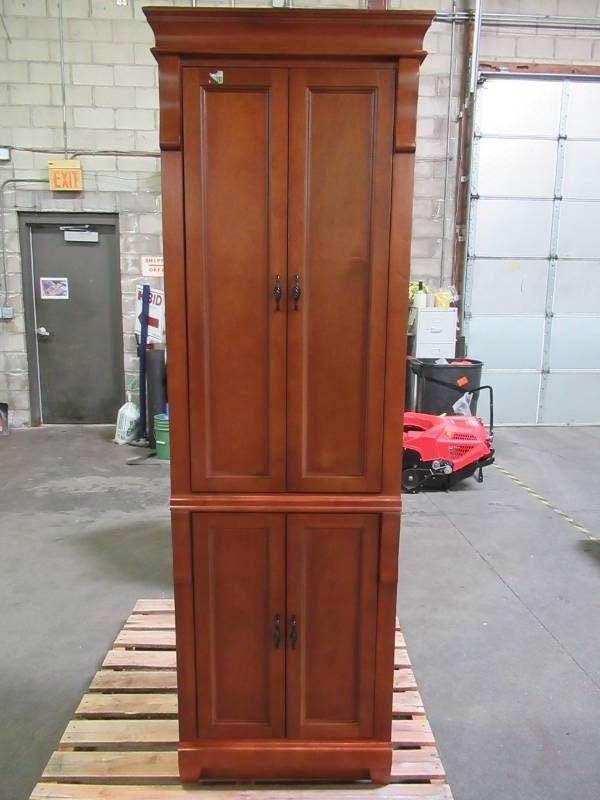 lot 220 image: Home Decorators Collection Naples 24 in. W x 17 in. D x 74 in. H Bathroom Linen Cabinet in Warm Cinnamon, NACL2474