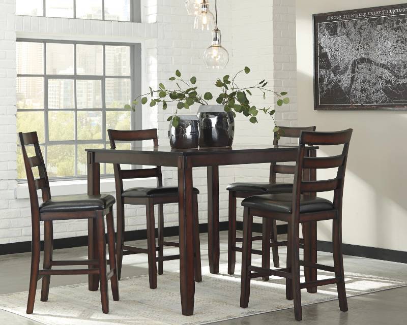 lot 240 image: Signature Design By Ashley Coviar Counter Height Dining Room Table and Bar Stools (5 Piece Set).