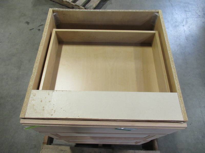 lot 325 image: Hampton Bay Assembled 24x34.5x24 in. Easthaven Base Cabinet with 3-Drawers in Unfinished German Beech EH2435D-GB