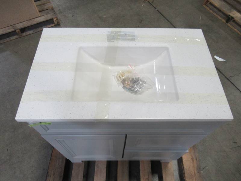 lot 326 image: Home Decorators Collection Sedgewood 30-12 in. W Bath Vanity in Dove Gray with Solid Surface Technology Vanity Top in Arctic with White Sink PPLNKDVR30D