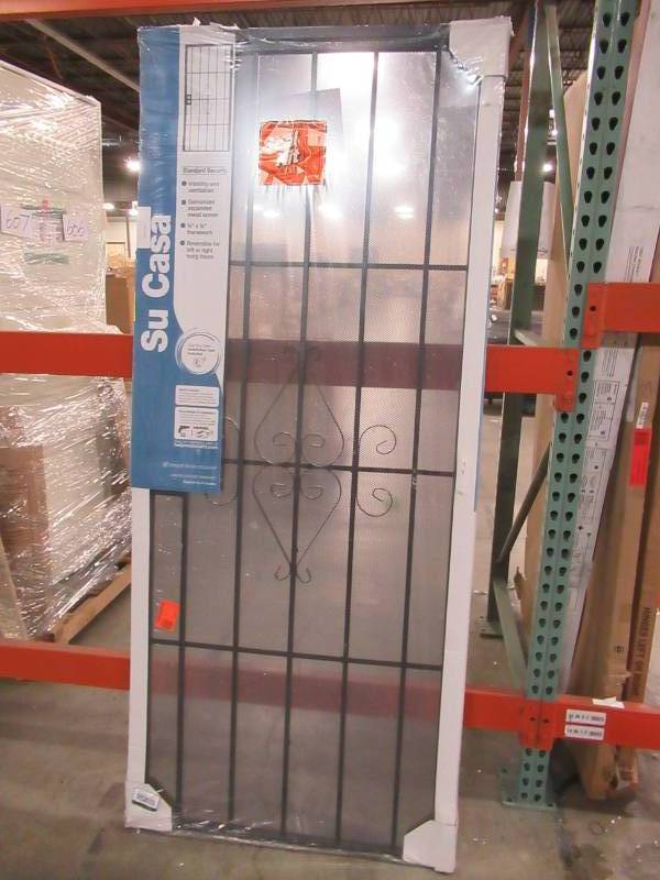 lot 600 image: Unique Home Designs 32 in. x 80 in. Su Casa Black Surface Mount Outswing Steel Security Door with Expanded Metal Screen, 5SH202BLACK32