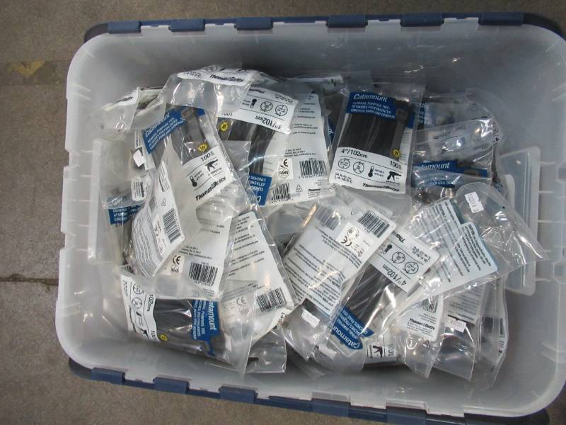 lot 847 image: WHOLESALE MIXED BIN OF MISCELLANEOUS 4 ZIP TIES IN PACKS OF 100