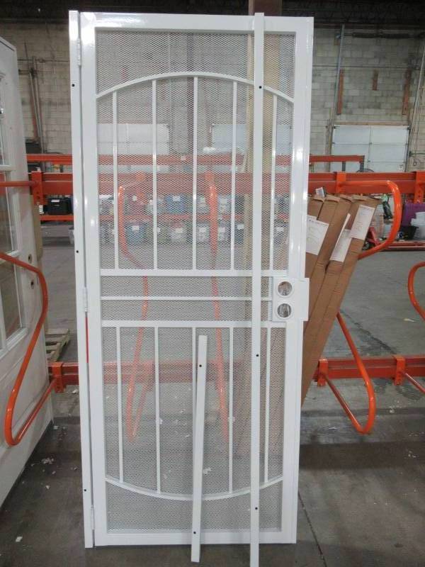 lot 608 image: Grisham 32 in. x 80 in. 805 Series White Defender Security Door, 80512 - Missing Hardware