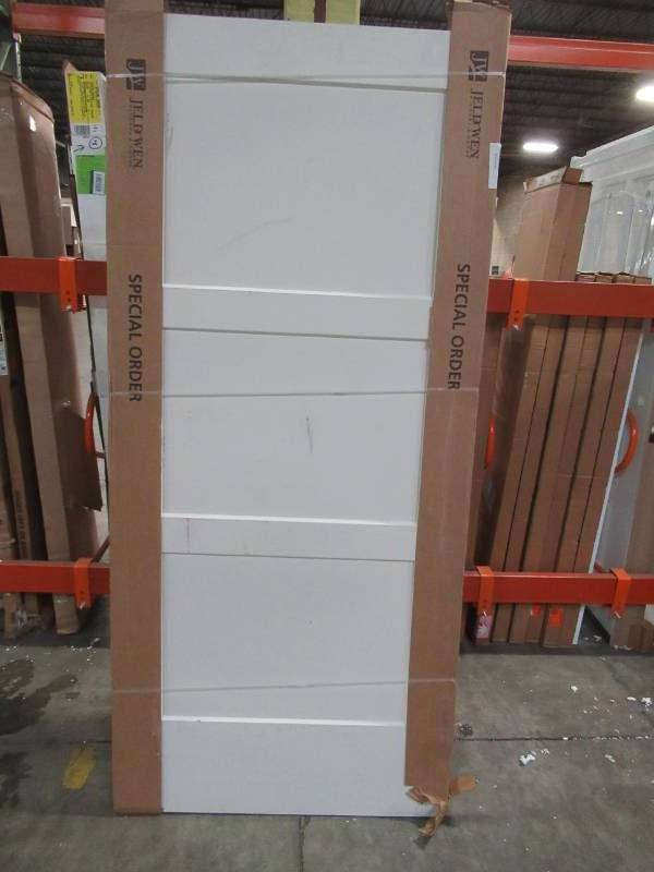 lot 631 image: Jeld-wen 36 in. x 80 in. Birkdale Primed Smooth Solid Core Molded Composite Interior Door Slab - Slight scratches and Small Dings.