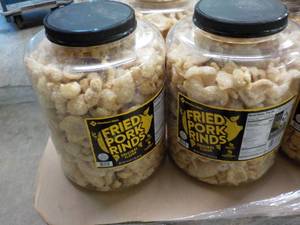 lot 249 image: 2 16 oz jug Fried Pork Rinds...
