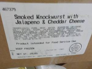 lot 286 image: 25 box frozen smoked knockwurst wit...