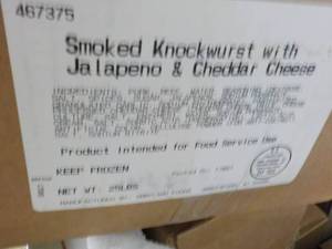 lot 287 image: 25 box frozen smoked knockwurst wit...