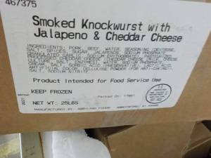 lot 288 image: 25 box frozen smoked knockwurst wit...