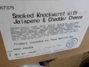 lot 289 image: 25 box frozen smoked knockwurst wit...