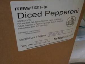 lot 295 image: 30 lb. box frozen diced pepperoni...