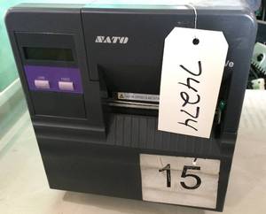 lot 11 image: MSRP $1600 SATO M-5900RVe Industrial Direct Thermal Bar Code Label Printer w Dispenser Rewinder LAN - Test As Working