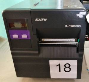 lot 12 image: MSRP $1600 SATO M-5900RVe Industrial Direct Thermal Bar Code Label Printer w Dispenser Rewinder LAN - Test As Working
