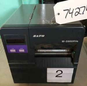 lot 13 image: MSRP $1600 SATO M-5900RVe Industrial Direct Thermal Bar Code Label Printer w Dispenser Rewinder LAN - Test As Working