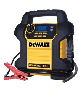 lot 12 image: DEWALT 1400 Peak Amp Jump Starter with Digital Compressor and 4 amp professional waterproof battery charger SEE PICS