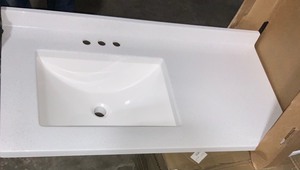 lot 40 image: GLACIER BAY Bannister 37 in. W x 18.75 in. D Bathroom Vanity in White with Colorpoint Vanity Top in White with White Sink and Mirror SEE PICS