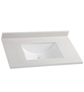 lot 41 image: GLACIER BAY 37 IN. W 22 IN. D SOLID SURFACE VANITY TOP IN TITANIUM WITH WHITE SINK NOT USED SEE PICS