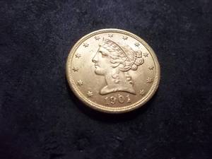 1901 S Five Dollar Liberty Gold Coin