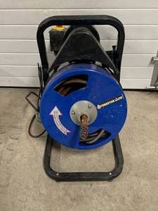 lot 32 image: Pack For Hydrostar 50 Foot Electric Drive Drain Cleaner $249 (includes cart on casters)