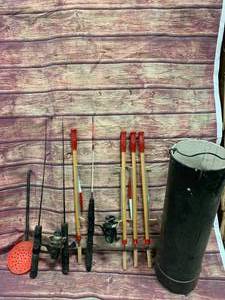 lot 38 image: Ice Fishing Rods, Ice Dipper And Travel Case