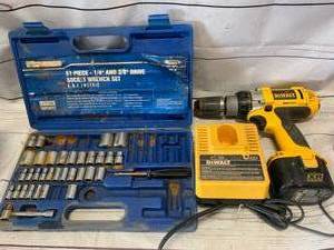 lot 66 image: Westward Tool Set & 18 Volt DeWalt Drill, Battery, Charger