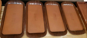 lot 101 image: VINTAGE SET OF TOASTMASTER WOOD HOSPITALITY TRAYS LAP  TEAK TRAY