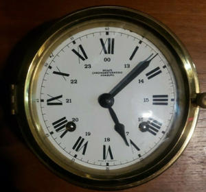lot 114 image: WEMPE SHIPS BELL CLOCK & BAROMETER MOUNTED SET CHRONOMETERWERKE HAMBURG GERMANY