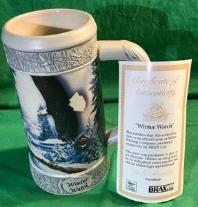 lot 81 image: Miller Brewing 2000 Beer Stein 3rd In Series Winter Watch Eagle wCOA