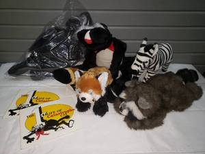 lot 154 image: Adorable Stuffed Animals - Zebra, Fox, Raccoon, Cats
