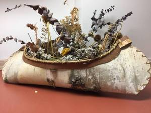 lot 132 image: Large Floral Decorative Birch Canoe
