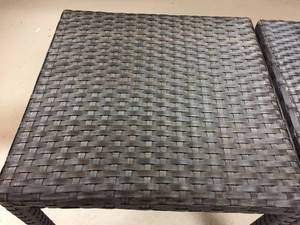 lot 257 image: Two Patio Tables w Weaved Top & Legs