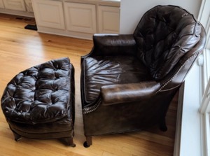 lot 13 image: Brown Leather Club Style Armchair & Ottoman
