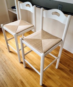 lot 14 image: Pair of Painted Wood And Wicker Stools