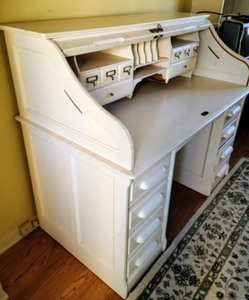 lot 49 image: White Painted Wood Rolltop Desk