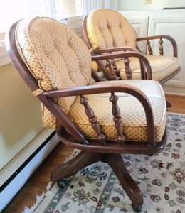 lot 55 image: Pair of Vintage Wooden Swivel Game Chairs