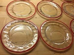 lot 299 image: Lot of 12  Glass Red Rimmed Luncheon Plates