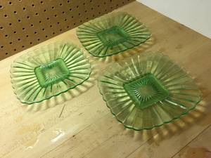 lot 383 image: Three Vintage Green Glass Plates