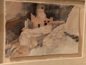 lot 230 image: Karol Mack Cliff Palace Ruins Framed Watercolor Art