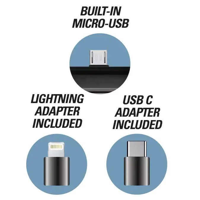 Blue Sky INSTA-POWERBANK, WIRELESS Micro USB USB-C Lightning Universal 3-in-1 Power BankPhone Charger, 55150