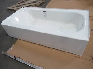 Bootzcast 60 X 30 X 14 14 Porcelain on Steel, RH Drain Rectangular Alcove Soaking Bathtub in White - Enamel Damage LH Top Middle and Corner.