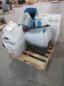 WHOLESALE MIXED PALLET OF MISCELLANEOUS STORAGE BINS WITHOUT LIDS