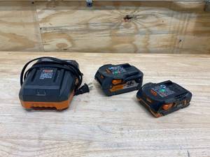 lot 53 image: RIGID 18v Charger with Two 18v Batteries