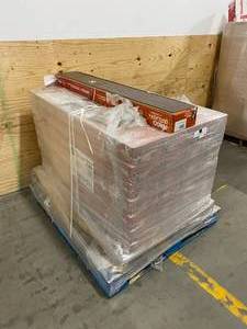lot 105 image: PERGO Lot of 28 Cases of-  Outlast Waterproof Auburn Scraped Oak 10 mm T x 6.14 in. W x 47.24 in. L Laminate Flooring (16.12 sq. ft.  case).  Retail Price is $44.97 per case.