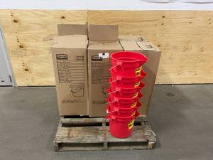 lot 73 image: RUBBERMAID Lot of 42 Brute 14 Qt. Red Round Buckets