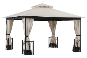 lot 110 image: SUNJOY Delaware 10 ft. x 12 ft. Beige and Black Steel Gazebo with 2-Tier Hip Roof